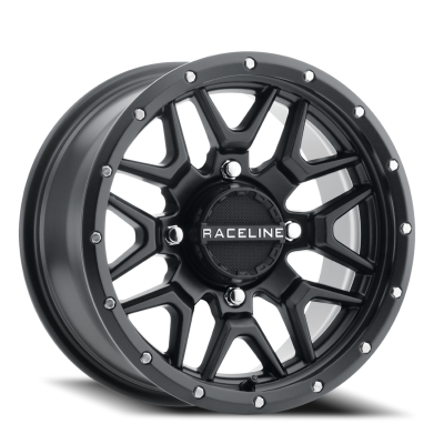 Aluminum Wheels 14x7 Krank Simulated Beadlock UTV A94B Satin Black 10 Offset 4 on 110 Bolt Pattern Raceline