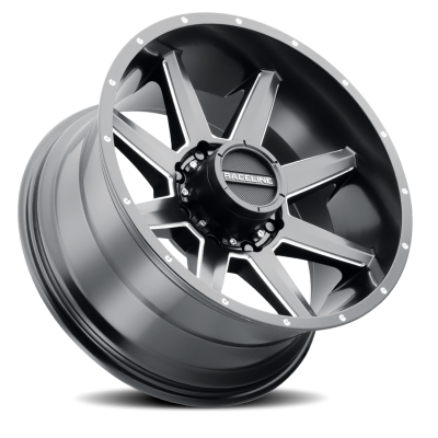 Aluminum Wheels 17x8.5 Stryker 954M Milled-Dimples Satin Black 0 Offset 8 on 165.1 Bolt Pattern 125.2 Bore Raceline